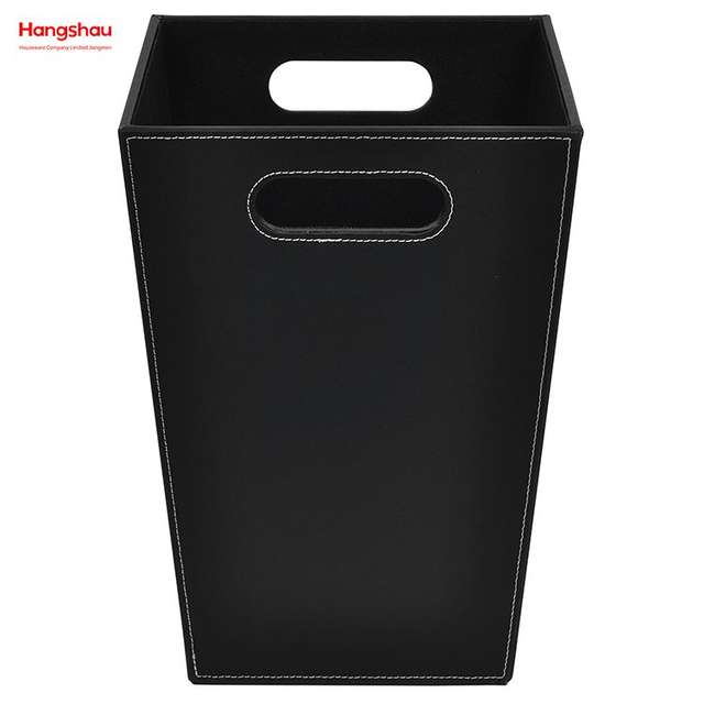 16L Square Open Top Trash Bin with Leather Layer