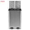 HANGSAHU 60 Liter / 16 Gallon Rectangular Hands-Free Dual Compartment Recycling Kitchen Step Trash Can with Soft-Close Lid, Brushed Stainless Steel
