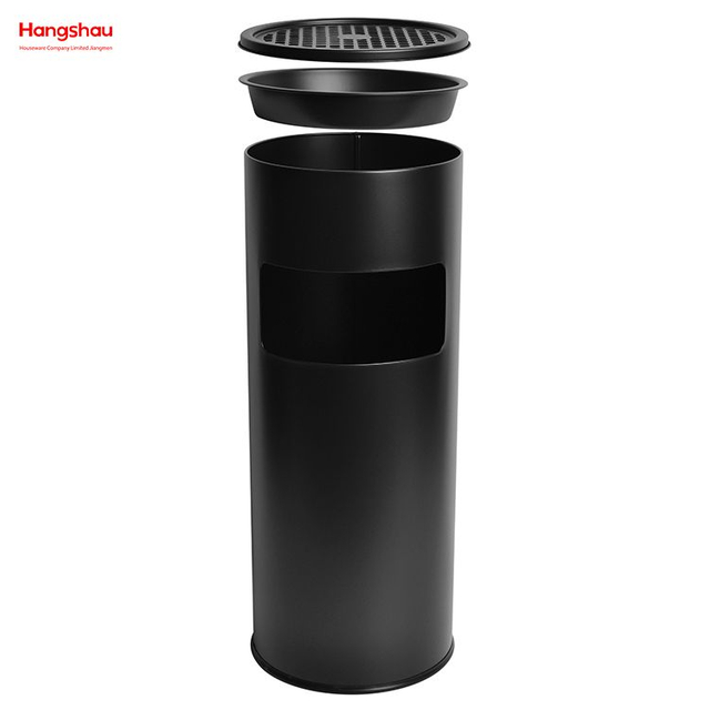 17L Metal With An Ashtray In The Hotel LobbyTrash Can Smoking Area Trash Can Stainless Steel Round Ashtray Dustbin Ashtrays in Public Places Waste Bins