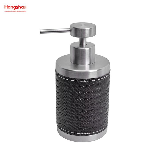 Bathroom Accessories Luxury Artificial Leather Decorate Set Stainless Steel Complete Bathroom Lotion Bottle Dispenser Foam Pump Soap Bottle Synthetic Leather 