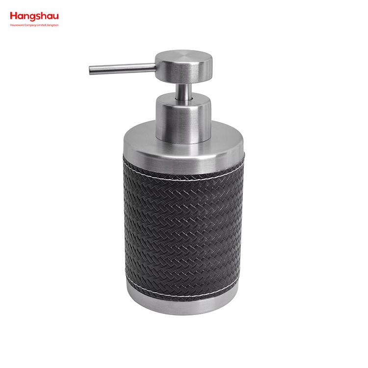 Bathroom Accessories Luxury Artificial Leather Decorate Set Stainless Steel Complete Bathroom Lotion Bottle Dispenser Foam Pump Soap Bottle Synthetic Leather 