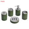 Stainless Steel Complete Bathroom Lotion Bottle Dispenser Foam Pump Soap Bottle Synthetic Leather Bathroom Accessories Luxury Artificial Leather Decorate Set 