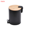 3L Bamboo Lid Powder Coating For Indoor Trash Can Household Stripe Pedal Waste Bin Bamboo Dust Bins Bathroom Trash Can Metal Morden Style Dustbin Garbage Can 