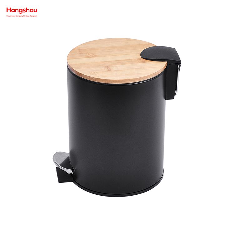 3L Bamboo Lid Powder Coating For Indoor Trash Can Household Stripe Pedal Waste Bin Bamboo Dust Bins Bathroom Trash Can Metal Morden Style Dustbin Garbage Can 