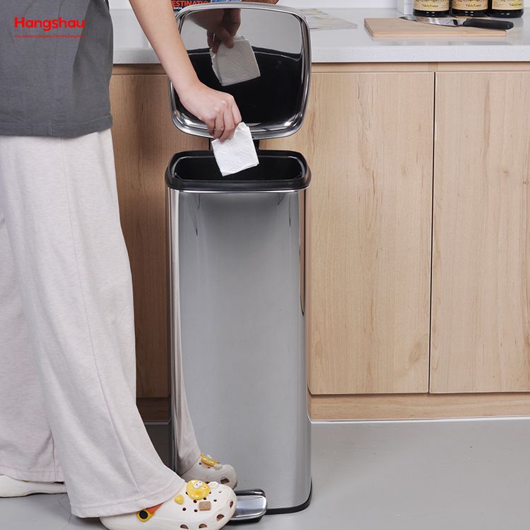 30l Foot Step Pedal Kitchen Stainless Steel Dust Bin Rubbish Garbage Dustbin Trash Can Waste Bin