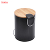 3L Bathroom Trash Can Metal Morden Style Dustbin Garbage Can Bamboo Lid Powder Coating For Indoor Trash Can Household Stripe Pedal Waste Bin Bamboo Dust Bins 