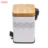 5L Bamboo Lid Square Household Pedal Waste Bin Bamboo Dust Bins For Indoor Trash Can Bathroom Trash Can Metal Morden Style Dustbin Garbage Can Powder Coating