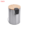 3L Stainless Steel Round Pedal Bin Dustbin Garbage Can Bamboo Lid Powder Coating For Indoor Trash Can Household Stripe Pedal Waste Bin Bamboo Dust Bins 