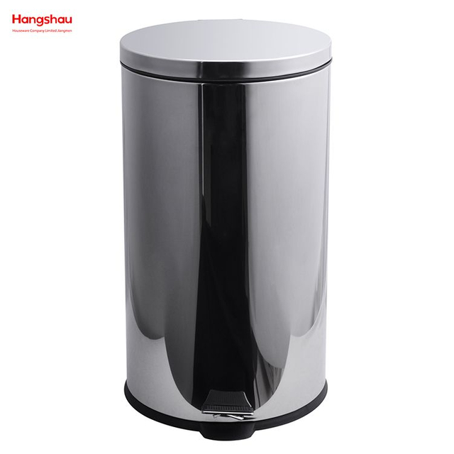 40L Stainless Steel Polish Trash Can With Foot Pedal Round Mirror Polishing Shape Soft Closing Kitchen 