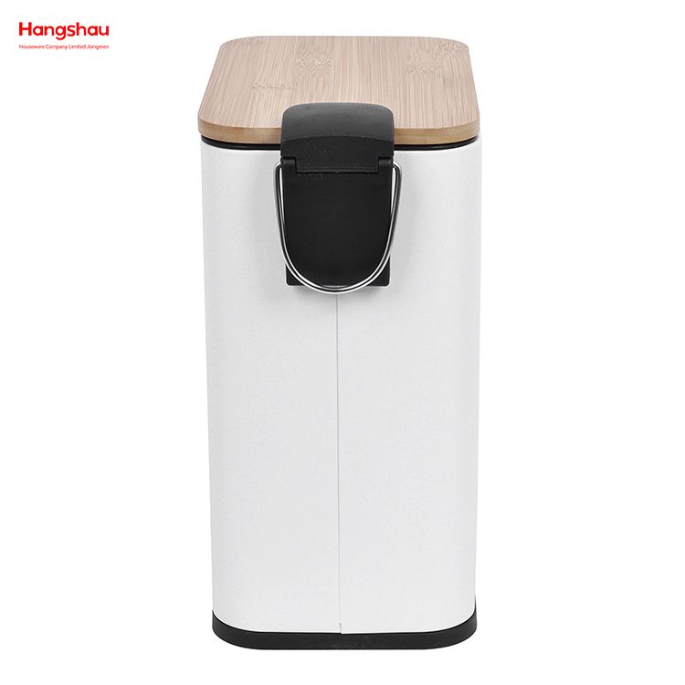 Metal Rectangle Bamboo Trash Can With Lid Wastebasket Made Of Bamboo Outdoor Garbage Can Waste Bin For Home Office Bathroom Kitchen