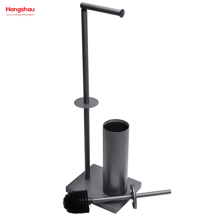 Graphite Lacquer Spraying Free Standing Stainless Steel Toilet Brush And Paper Holder Standing Grey Brushed And Anti-fingerprint Lacquer Spraying Metal Toilet Brush Holder 