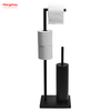 Black Powder Coated Standing Metal Toilet Brush Holder And Paper Holder With Towel Rack Bathroom Cleaning Accessory Featuring
