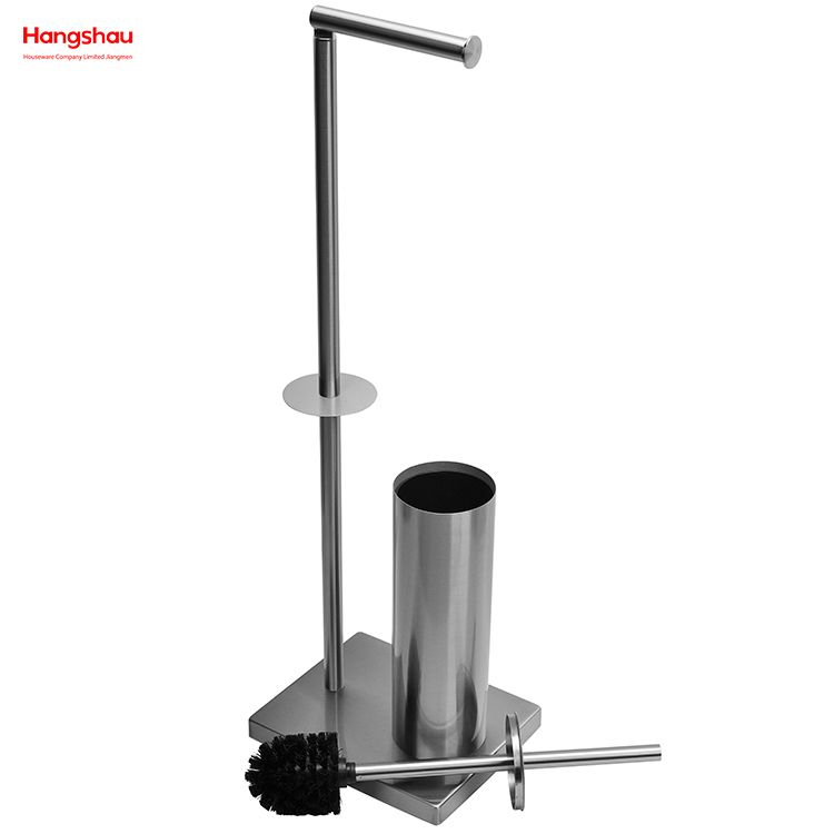 Brushed And Anti-fingerprint Lacquer Spraying Metal Toilet Brush Holder Lacquer Spraying Free Standing Stainless Steel Toilet Brush And Paper Holder Standing 