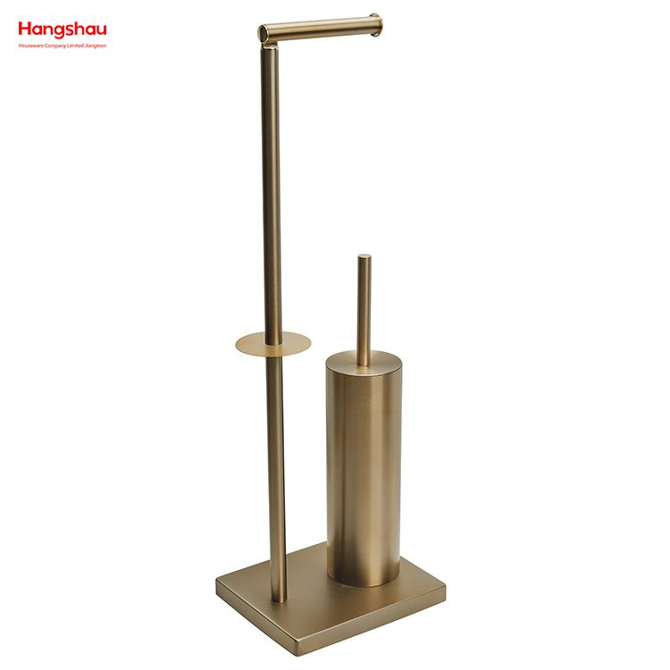 Aureate Bronze Brushed And Anti-fingerprint Lacquer Spraying Metal Toilet Brush Holder Lacquer Spraying Free Standing Stainless Steel Toilet Brush And Paper Holder Standing 
