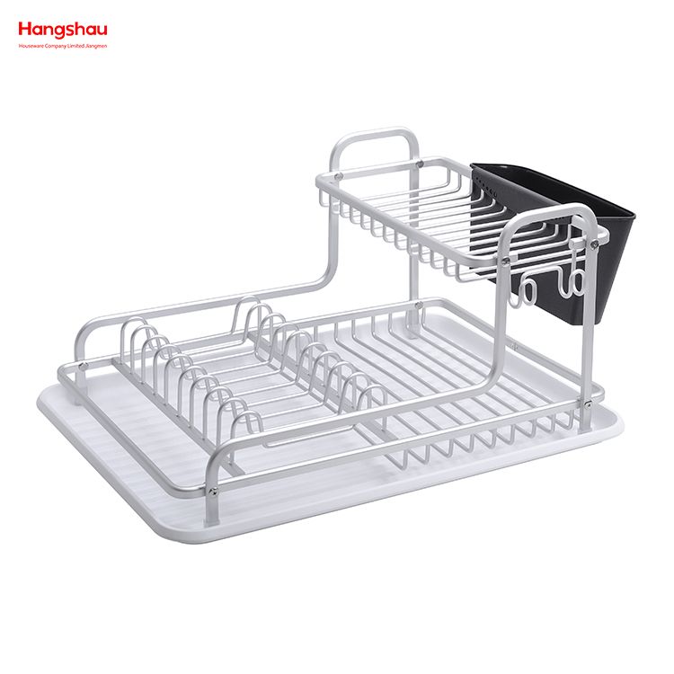 Kitchen Double Deck Aluminum Stand Dish Rack Cup Holder Alloy Dish Rack over Sink Organizer Metal Drying Dish Tray Rack
