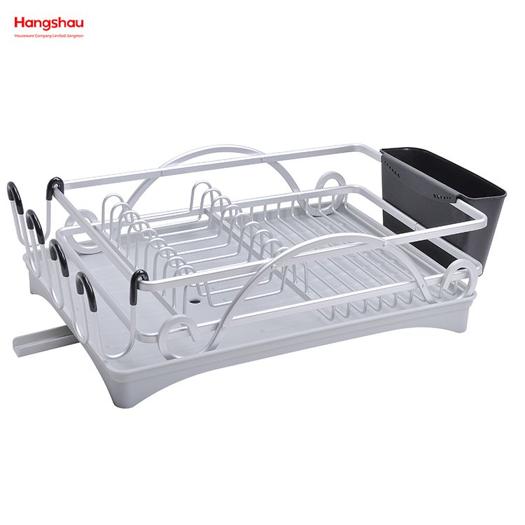 Countertop Dish Rack Cup Holder Alloy Dish Rack over Sink Organizer Metal Drying Dish Tray Rack Kitchen Double Deck Aluminum Stand Dish Rack 