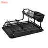 Metal Black Drying Dish Tray Rack Kitchen Double Deck Aluminum Stand Dish Rack Cup Holder Alloy Dish Rack over Sink Organizer 