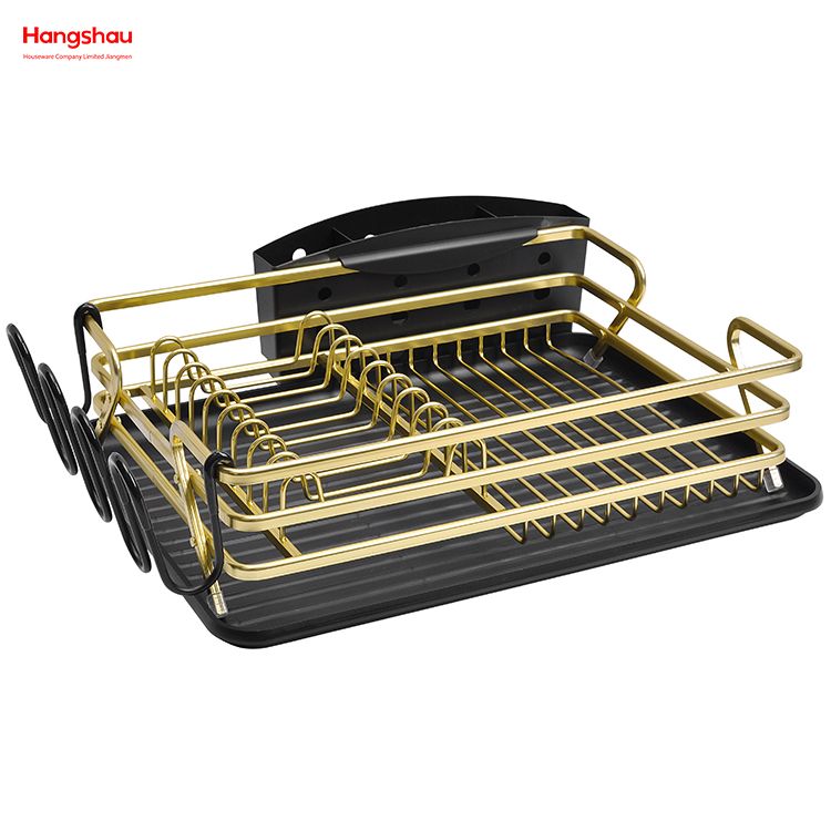 Black Golden Aluminum Alloy Dish Rack over Sink Organizer Metal Drying Plastic Dish Tray Rack Kitchen Stand Dish Rack Countertop Dish Rack Cup Holder 