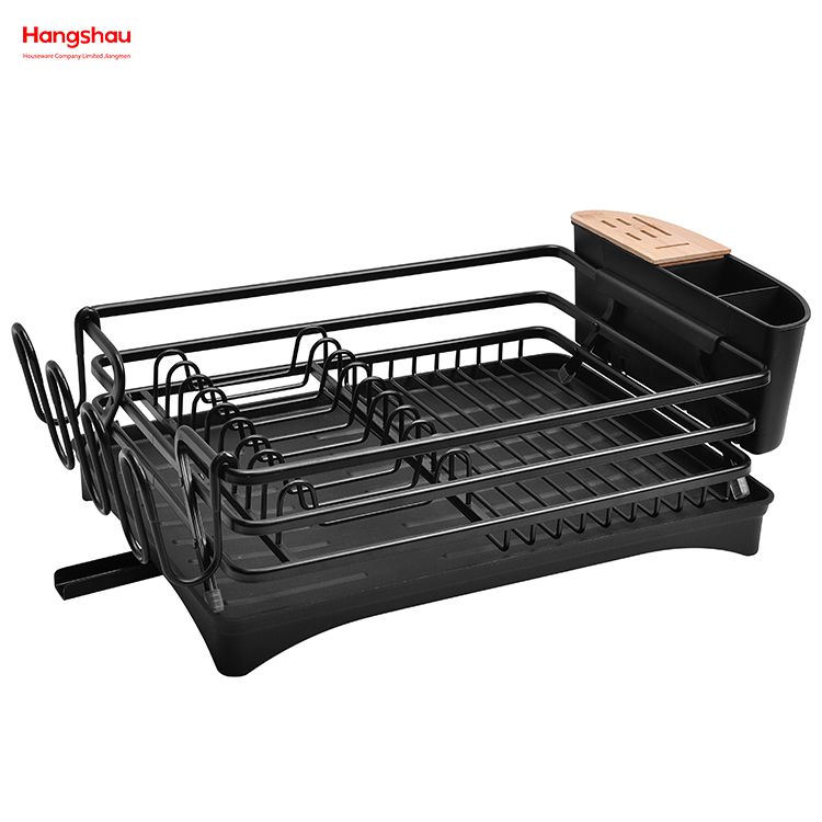 Black Powder Coated Stand Dish Rack Countertop Dish Rack Cup Holder Aluminum Alloy Dish Rack over Sink Organizer Metal Drying Plastic Dish Tray Rack Kitchen 