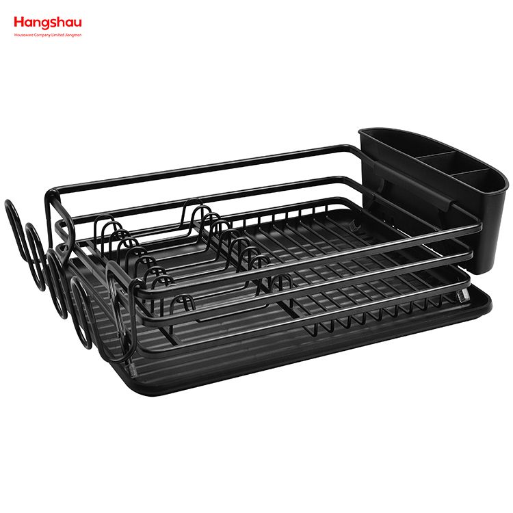 Black Powder Coated Aluminum Alloy Dish Rack over Sink Organizer Metal Drying Plastic Dish Tray Rack Kitchen Stand Dish Rack Countertop Dish Rack Cup Holder 
