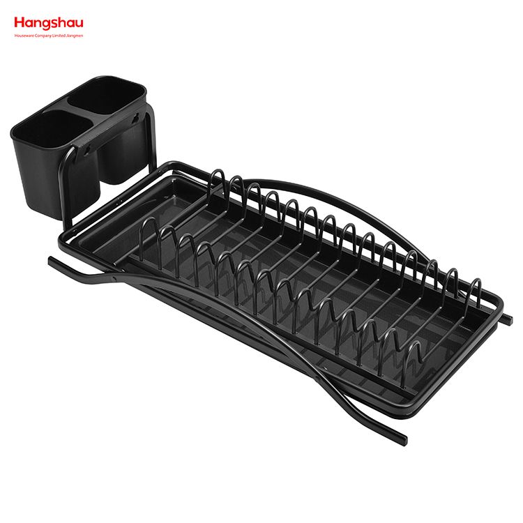 Black Powder Coated Aluminum Alloy Dish Rack Plastic Dish Tray Rack Kitchen Stand Dish Rack Countertop Dish Rack Cup Holder 