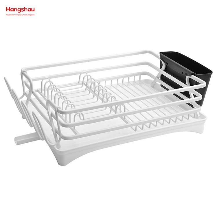 White Aluminum Alloy Dish Rack over Sink Organizer Metal Drying Plastic Dish Tray Rack Kitchen Stand Dish Rack Countertop Dish Rack Cup Holder 