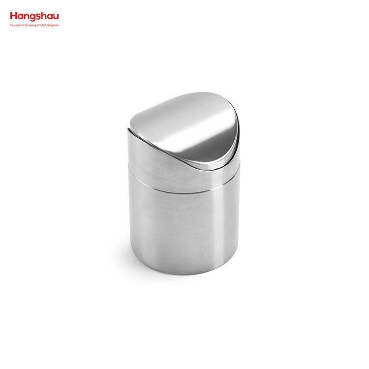 Table Top Waste Bin Metal Waste Bin With Push Lid Round Shape Desktop Dustbin