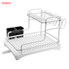 White Kitchen Utensils Storage Aluminum Alloy Metal Drying Dish Tray Rack Organizer Double Deck Stand Dish Rack 