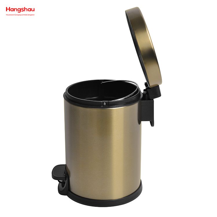 Golden Lacquer Spraying Household Bathroom Stainless Steel 3L Pedal Trash Bin With Cover Closing Slowly And Mutely Round Trash Bin Waste Bin Dustbin