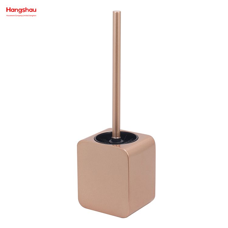 Square Luxury Metal Standing Toilet Brush Shiny Varnished Stainless Steel Bathroom Toilet with Holder Plastic Brush Cleaning Set 