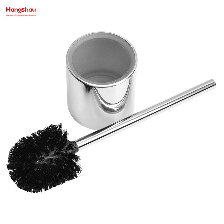 Mirror Polishing Metal Standing Toilet Brush with Holder Plastic Brush Cleaning Set Stainless Steel Matte Bathroom Toilet 