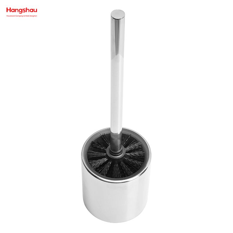 Mirror Polishing Metal Standing Toilet Brush with Holder Plastic Brush Cleaning Set Stainless Steel Matte Bathroom Toilet 