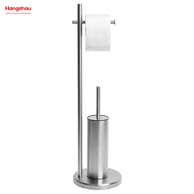 Matte Metal Free Standing Stainless Steel Toilet Brush And Paper Holder Standing Metal Toilet Brush Holder Lacquer Spraying 