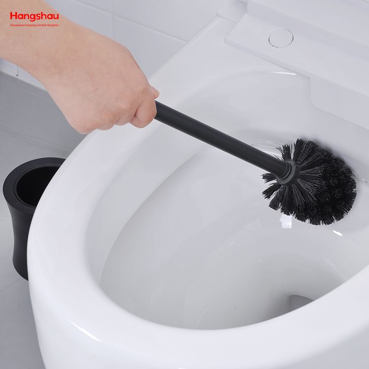 Bathroom Toilet Standing Metal Black Powder Coated Iron Toilet Brush with Holder Plastic Brush Cleaning Set