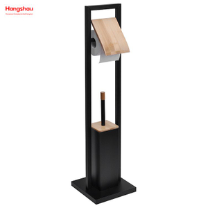 Lacquer Spraying Metal Free Standing Stainless Steel Toilet Brush And Paper Holder Powder Coated Standing Bamboo&Metal Toilet Brush Holder 