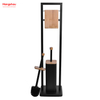 Black Powder Coated Standing Bamboo&Metal Toilet Brush Holder Lacquer Spraying Metal Free Standing Stainless Steel Toilet Brush And Paper Holder 