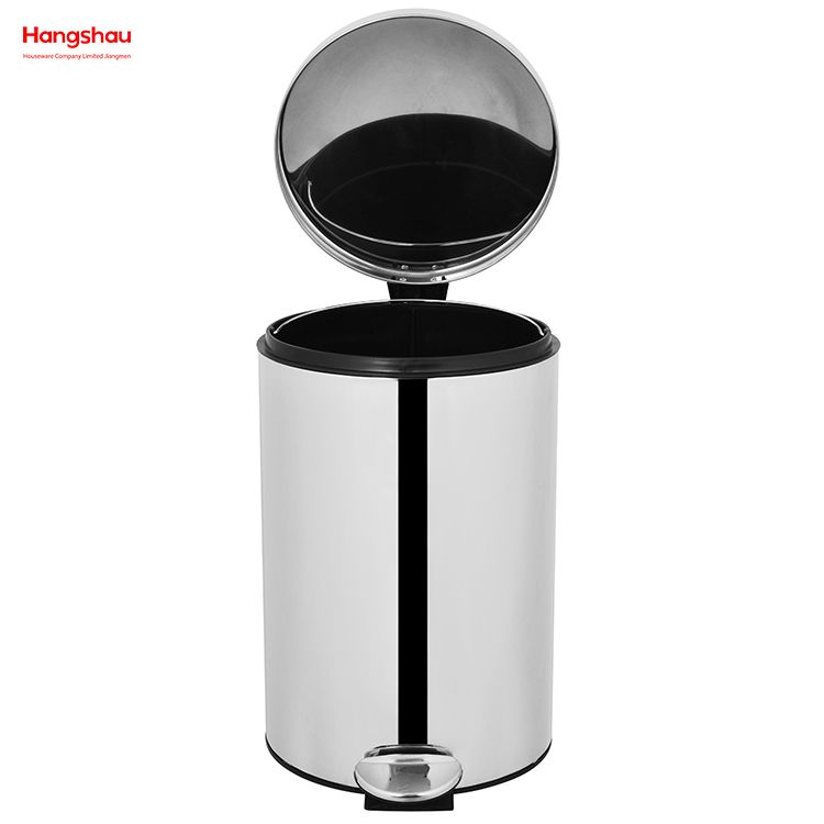 Household Kitchen Bathroom 20L Stainless Steel Polish Trash Can With Foot Pedal Round Shape Mirror Polishing Trash Bin