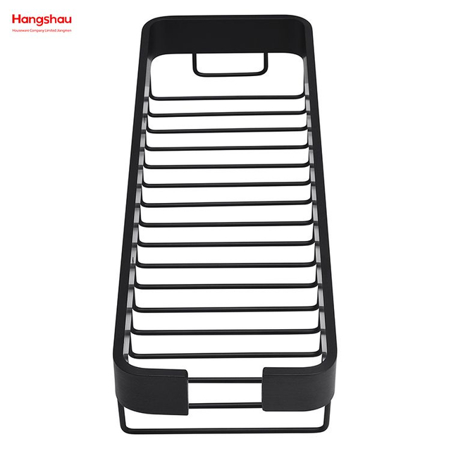 Black Rectangular Shape Aluminium Bathroom Corner Rack With Metal Shower Caddy Bath Storage Rack Wall Shelf Wall Mounted Bracket