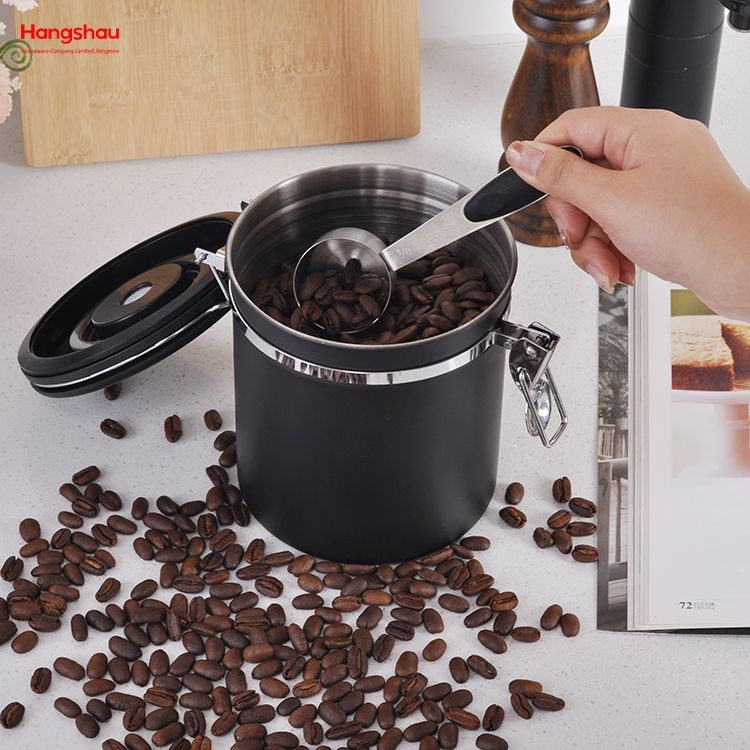 Dry Food Storage Bin Box Container Vacuum Sealed Food Storage Coffee Canister Airtight Stainless Steel Black Coffee Canister Can