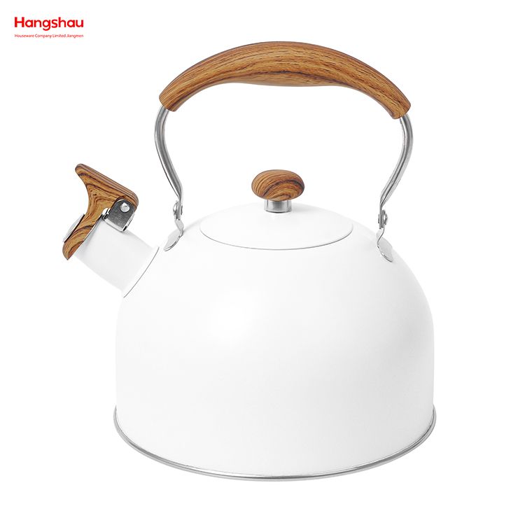 Off-white Tea Kettle Whistling Kettle For Home Hot Water Tea Pot Simulation Wooden Handle Painting Stainless Steel Water Kettle
