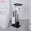Black Standing Metal Toilet Brush Holder And Paper Holder Powder Coated With Towel Rack Bathroom Cleaning Can Hold Mobile Phone