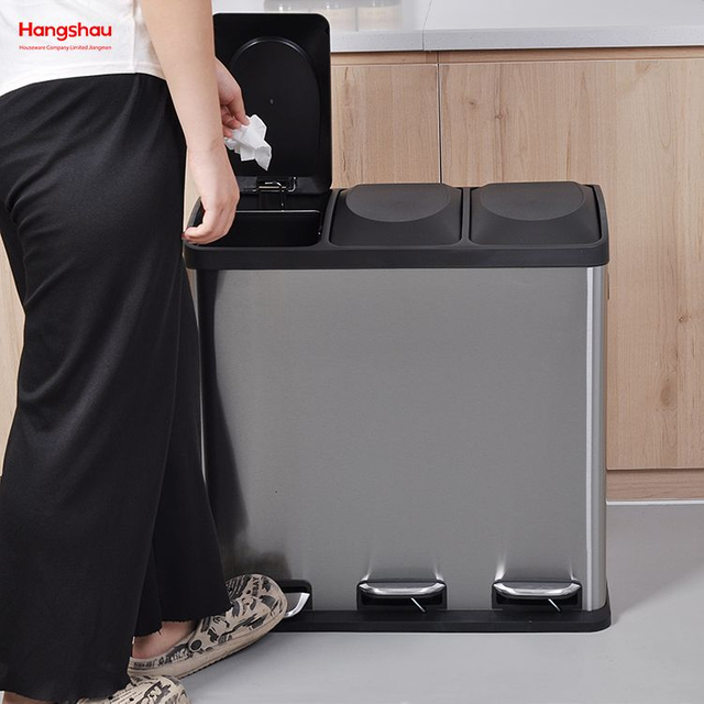 60L Stainless Steel Kitchen Garbage Classification Waste Cafeteria Sorting Garbage Bins Sealing And Odor Prevention Environment protection Classification Recycle Bin
