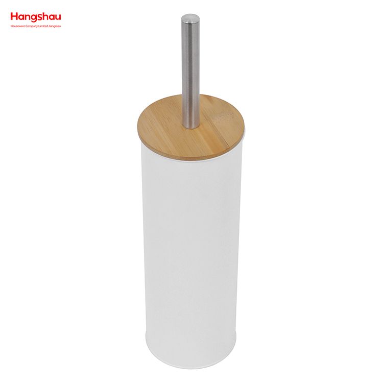 Iron Round Bamboo-Handled Toilet Brush Home Bathroom Toilet Brush