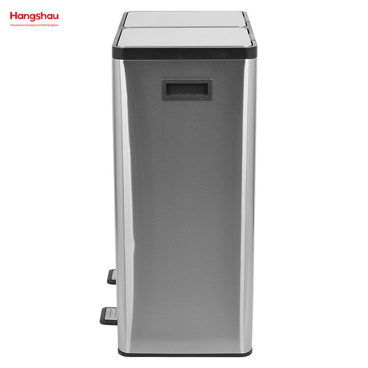 HANGSAHU 60 Liter / 16 Gallon Rectangular Hands-Free Dual Compartment Recycling Kitchen Step Trash Can with Soft-Close Lid, Brushed Stainless Steel