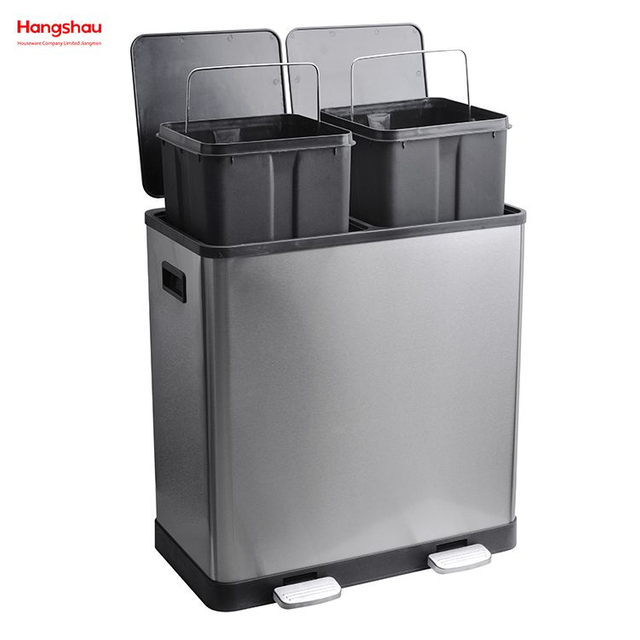 60L Sealing And Odor Prevention Environment protection Classification Trash Can Kitchen Garbage Classification Waste Cafeteria Sorting Garbage Bins Stainless Steel