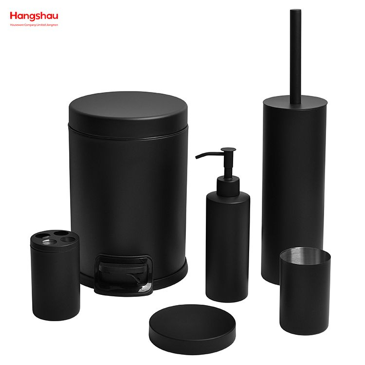 Stainless Steel Complete Bathroom Lotion Bottle Dispenser Foam Pump Soap Bottle Bathroom Accessories Luxury Set Brushed And Matt Black Lacquer Spraying