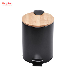 3L Bamboo Lid Powder Coating For Indoor Trash Can Household Stripe Pedal Waste Bin Bamboo Dust Bins Bathroom Trash Can Metal Morden Style Dustbin Garbage Can 