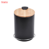 3L Bathroom Trash Can Metal Morden Style Dustbin Garbage Can Bamboo Lid Powder Coating For Indoor Trash Can Household Stripe Pedal Waste Bin Bamboo Dust Bins 