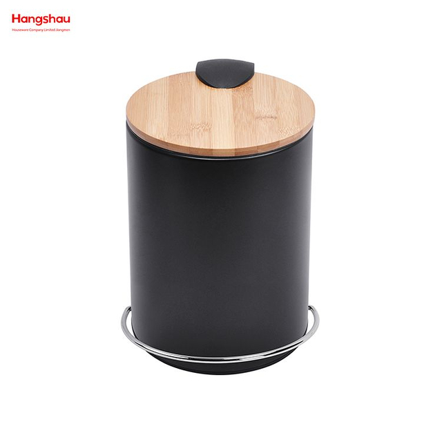 3L Bathroom Trash Can Metal Morden Style Dustbin Garbage Can Bamboo Lid Powder Coating For Indoor Trash Can Household Stripe Pedal Waste Bin Bamboo Dust Bins 