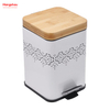 5L Bamboo Lid Square Household Pedal Waste Bin Bamboo Dust Bins For Indoor Trash Can Bathroom Trash Can Metal Morden Style Dustbin Garbage Can Powder Coating